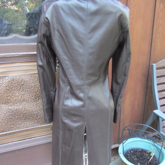 GUESS WHIPSTICHED BROWN LEATHER 3/4 LONG JACKET M - Picture 3 of 8
